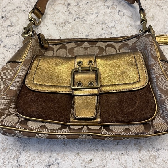 Vintage  Rare Coach Handbag purse with gold and signature khaki "C" - Picture 3 of 13